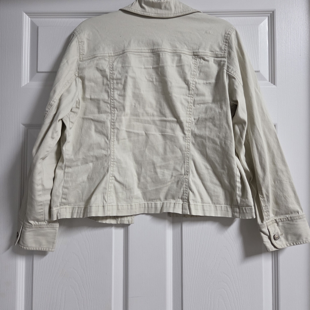 Women's French Cuff Cream Button Up Cropped Jacket Size L - Picture 5 of 6